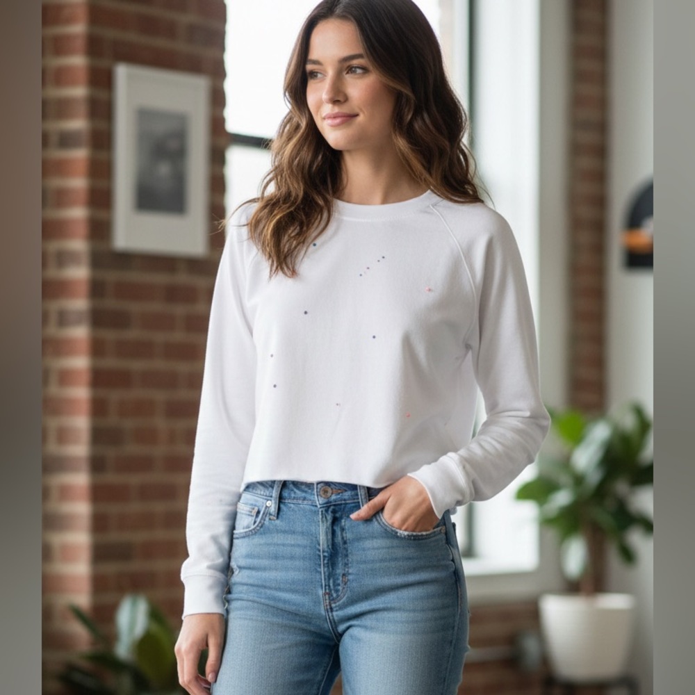 $74 Splits59 X Bandier collection white paint splatter sweatshirt XS